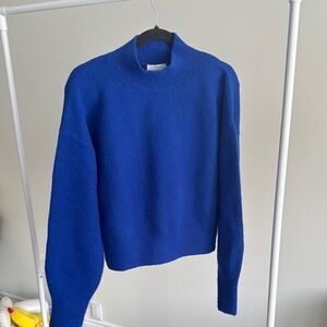 & Other Stories Blue Cowl Neck Sweater with Knit Texture and Cropped Fit
